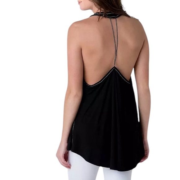 Free People Black Bead Trim Halter Tank Top - Picture 2 of 13
